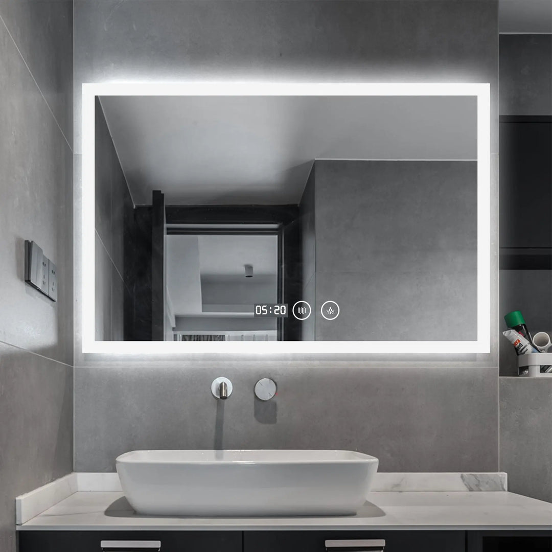 Times LED mirror . Touch sensor, defogger, temperature (°F ) and clock Secret Bath