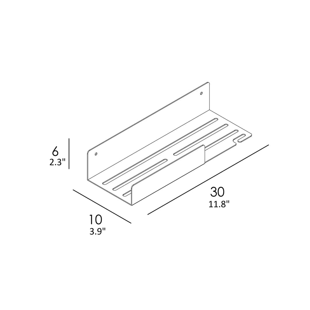 Modern 12" shower shelf with hook. Contemporary shower caddy secretbathstore