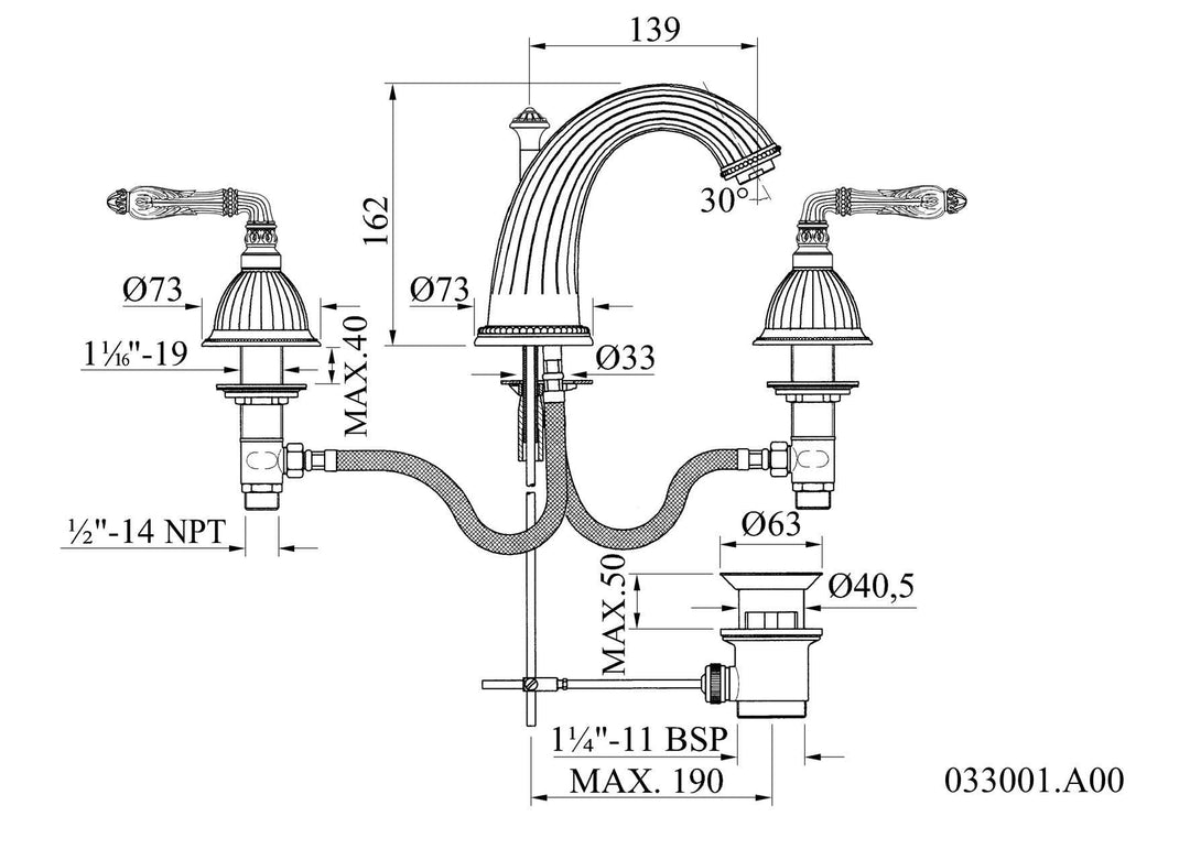 Artica Chrome two handles widespread bathroom sink faucet