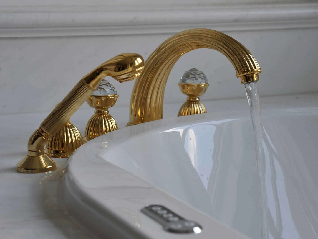 Artica Swarovski 5 holes bathtub faucet set . Luxury deck-mount bathtub taps, European brand Secret Bath