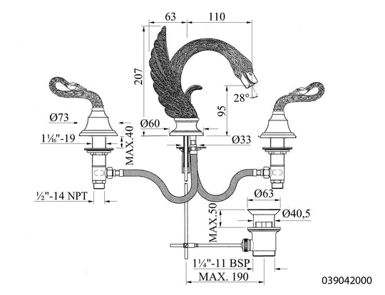 Secret Bath Swan three holes faucet drawing