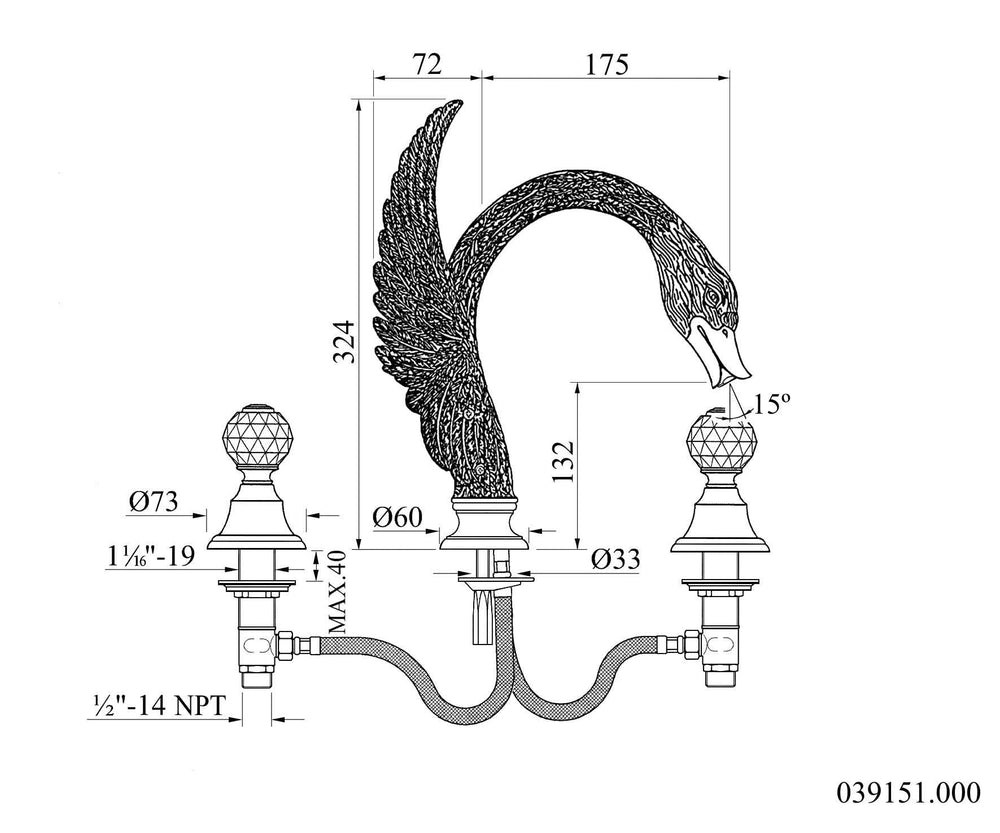 Antarctica Swan two handle bathroom widespread faucet with Swarovski crystals.