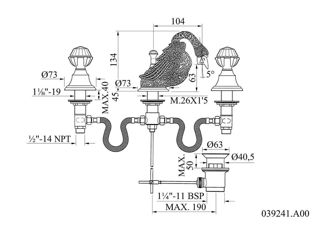 Swan three holes faucet drawing