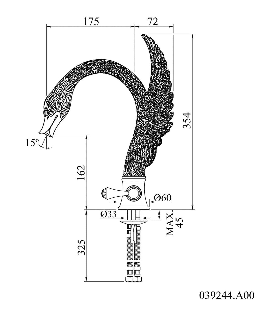 Swan single hole bathroom vessel sink faucet drawing