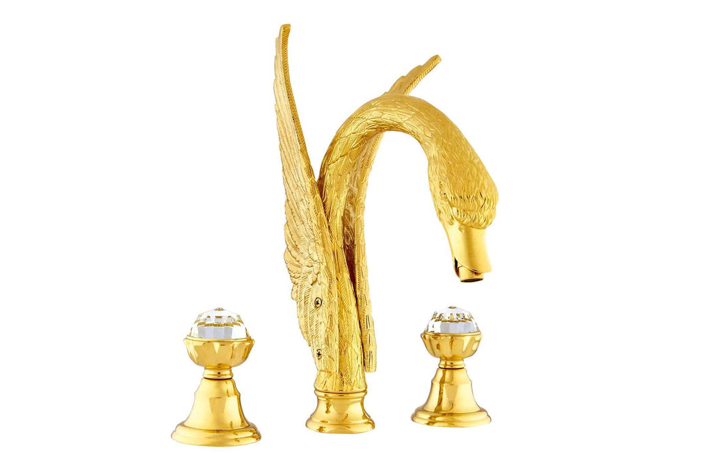 Antarctica Swan two handle bathroom widespread faucet with Swarovski crystals.