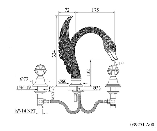 Antarctica Swan two handle bathroom widespread faucet with Swarovski crystals.