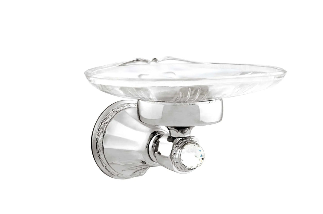 Adriatica wall soap dish. Polished chrome soap dish with clear Swarovski crystal inlaid. Luxury bathroom accessory traditional style