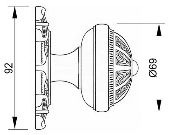 Balmoral Center door fixed knob 3.6 in . Classica collection. Brass door Knob.Luxury door knobs. Secret Bath Plus