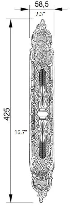 Belcastel Door Pull handle on plate 16". Classica collection. Brass door pulls. Luxury pull handles. Secret Bath Plus