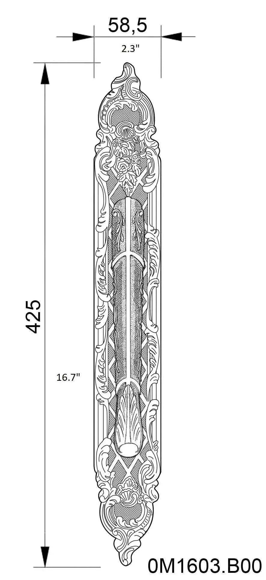 Blois Door Pull handle on plate 16". Classica collection. Brass door pulls. Luxury pull handles..