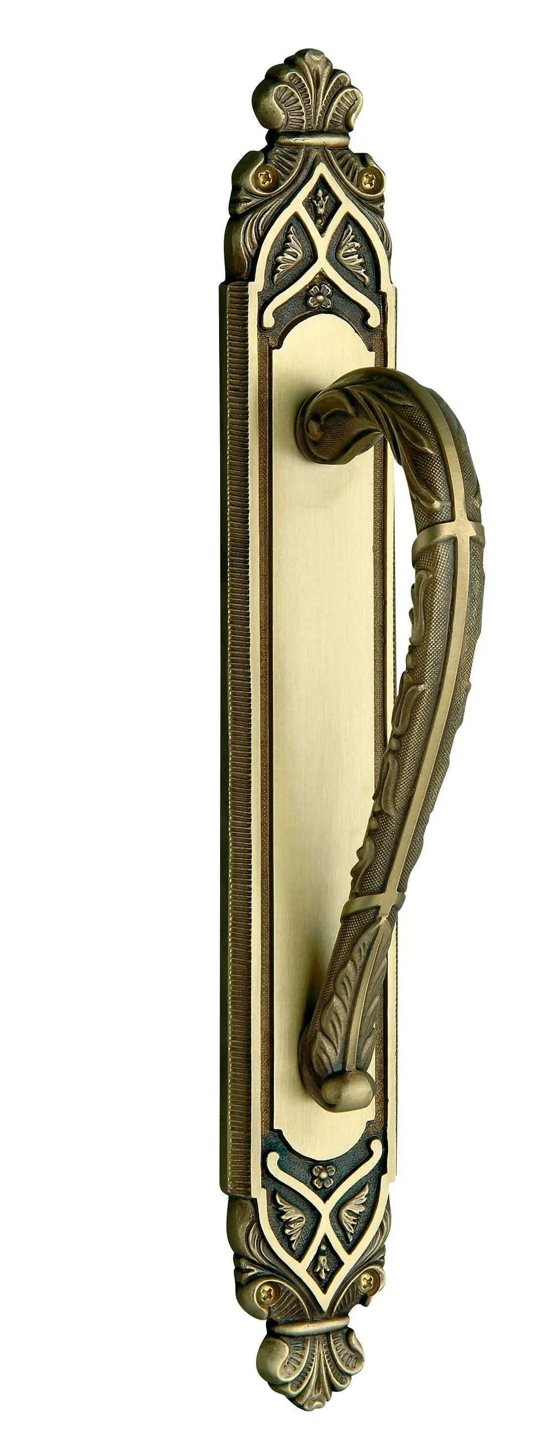 Amber Door Pull handle on plate 16" . Classica collection. Brass door pulls. Luxury pull handles.