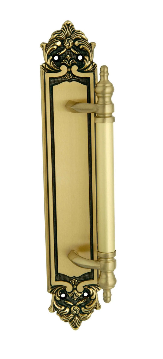 Florence Door Pull handle on plate 12" . Classica collection. Brass door pulls. Luxury pull handles.