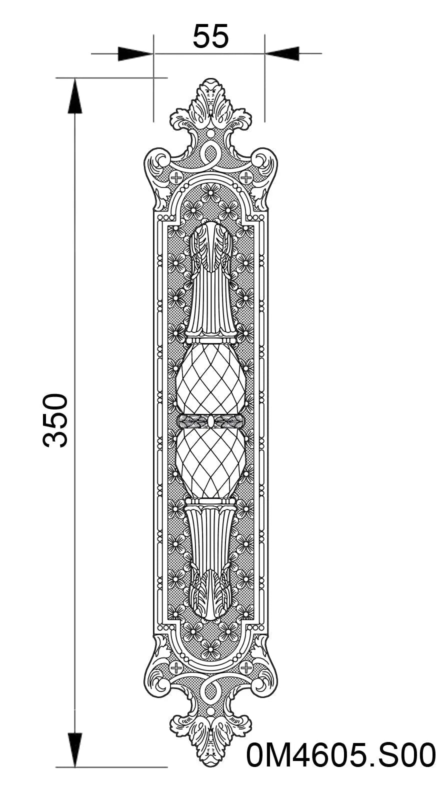 Versailles Door Pull handle on plate 13" with Black Swarovski crystals . Classica collection. Brass door pulls. Luxury pull handles. Secret Bath Plus