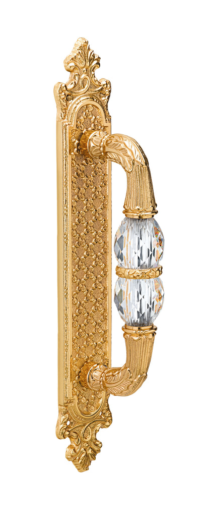 Versailles Door Pull handle on plate 13" with Swarovski crystals . Classica collection. Brass door pulls. Luxury pull handles.