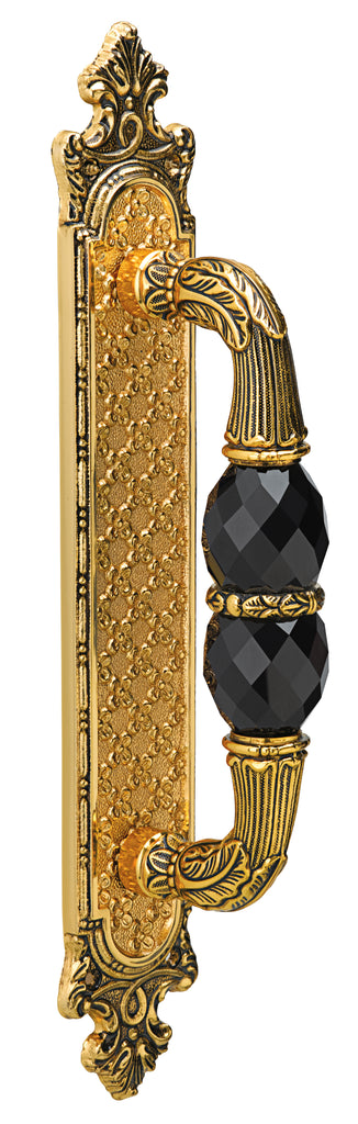 Versailles Door Pull handle on plate 13" with Black Swarovski crystals . Classica collection. Brass door pulls. Luxury pull handles.