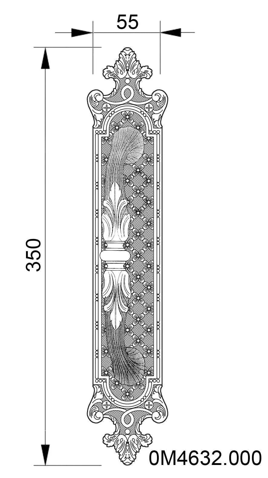 Gaia Door Pull handle on plate 13" . Classica collection. Brass door pulls. Luxury pull handles.