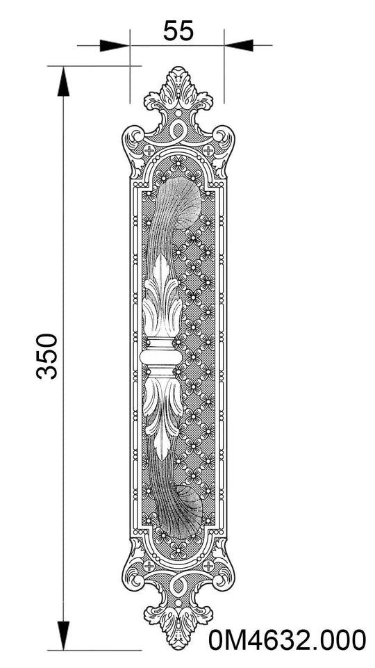 Gaia Door Pull handle on plate 13" . Classica collection. Brass door pulls. Luxury pull handles.