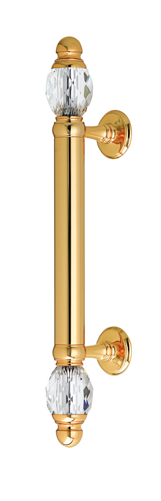 Villandi Door pull handle on rosettes 13.3" with Swarovski crystals. Classica collection. Brass door pulls. Luxury pull handles.