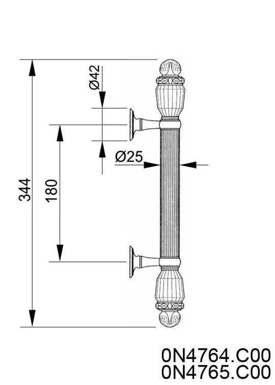 Seine Door pull handle set 13.3" with Swarovski crystals. Luxury shower door pull handles. Secret Bath Plus