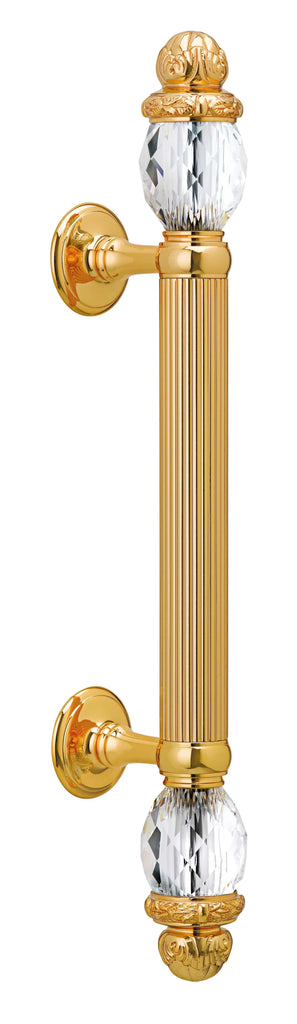 Seine Door pull handle on rosettes 17.3" with Swarovski crystals. Classica collection. Brass door pulls. Luxury pull handles.