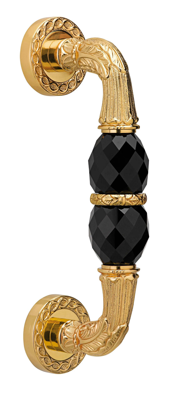 Luxury door pull handle with black Swarovski crystals. Traditional Luxury door handles.