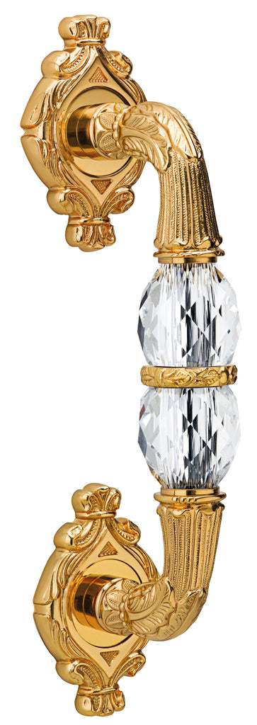 Empire Door pull handle on rosettes 11" with Swarovski crystals. Classica collection. Brass door pulls. Luxury pull handles.