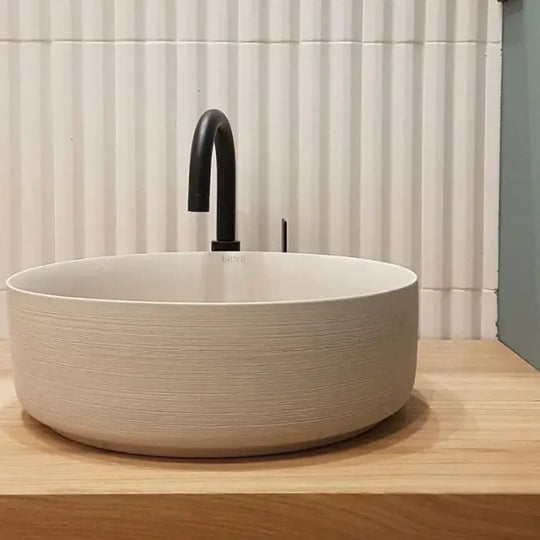 Carnac Crude porcelain round vessel sink. Modern bathroom bowl sink. Bathco