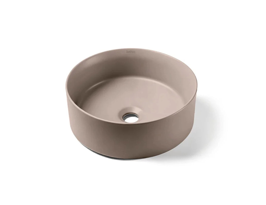 Brown round bathroom sink