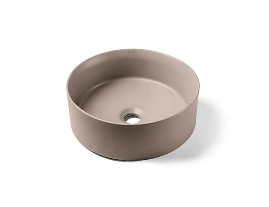 Brown round bathroom sink