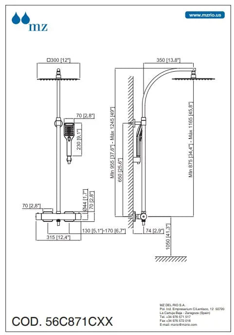 Ara thermostatic shower column. Shower system set MZ