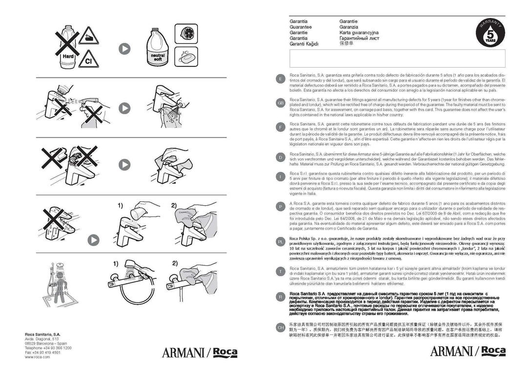 ARMANI/Roca Single side lever washbasin mixer with pop-up waste. Two holes faucet ARMANI/Roca