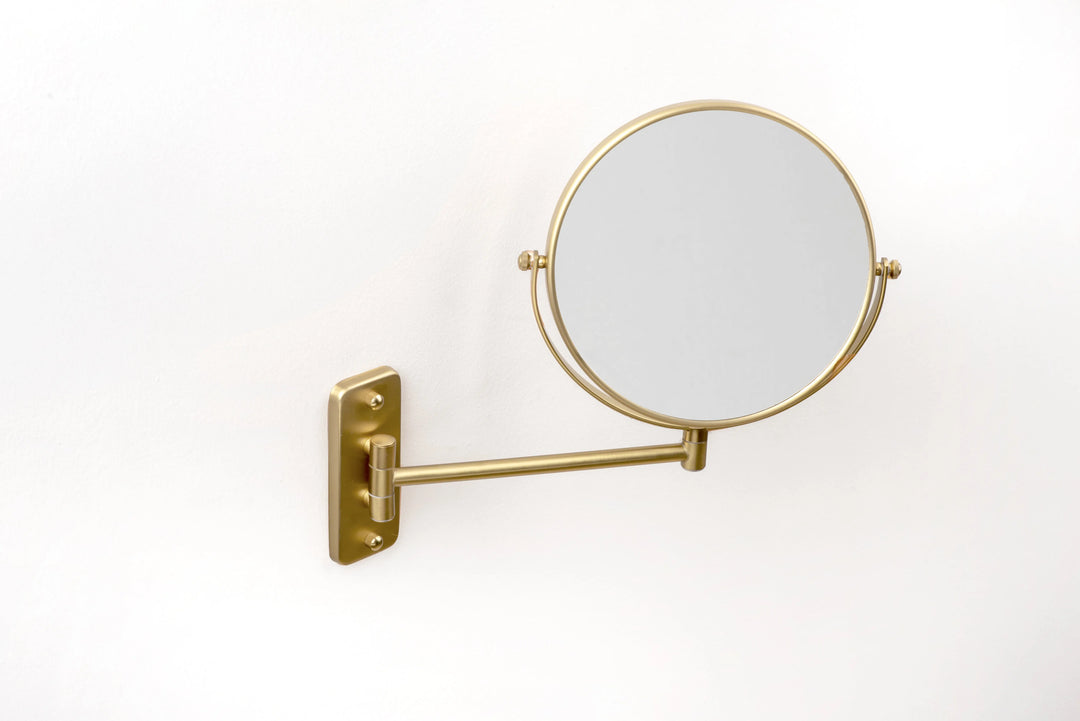 Wall mount 8" Two sided swivel brushed gold magnifying mirror Secret Bath