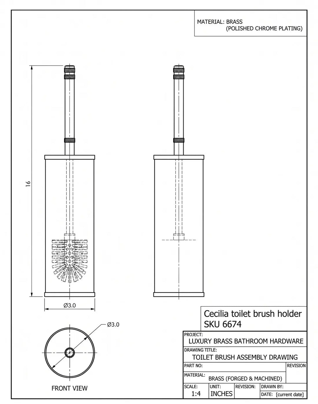 Cecilia free standing toilet brush holder with Swarovski crystals