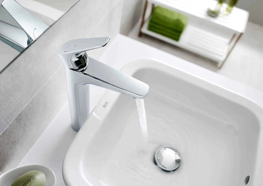 Atlas by Roca bathroom vessel sink faucet. Modern taps. Tall Bathroom faucet.