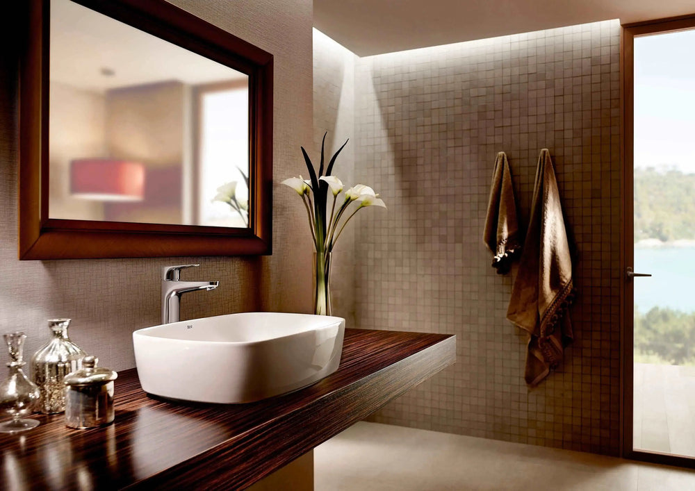 Atlas by Roca bathroom vessel sink faucet. Modern taps. Tall Bathroom faucet.