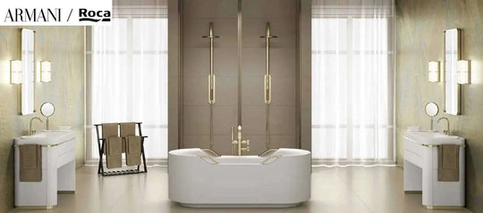 ARMANI/ Roca Baia Floorstanding thermostatic bath-shower mixer. Bathtub filler