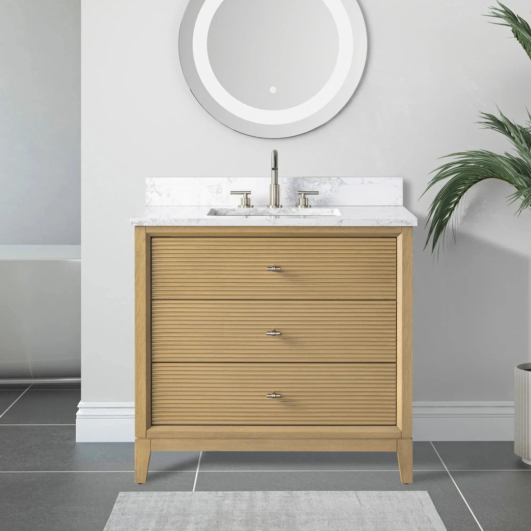 Carla bathroom cabinet. Contemporary fluted doors vanity secretbathstore