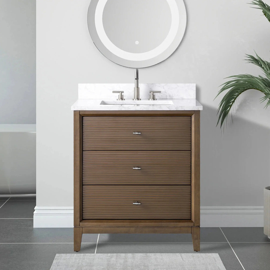 Carla bathroom cabinet. Contemporary fluted doors vanity secretbathstore