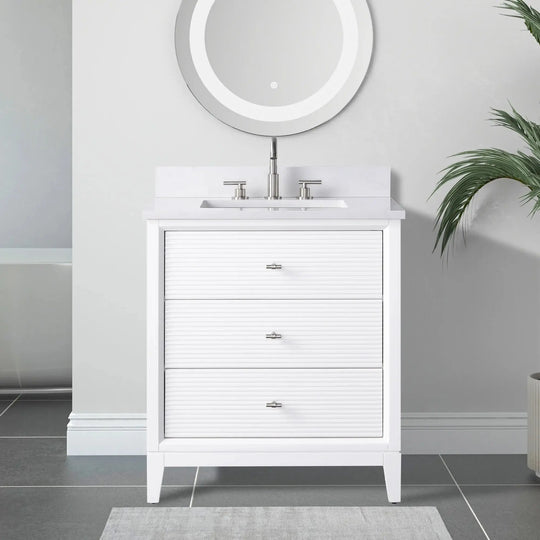 Carla bathroom cabinet. Contemporary fluted doors vanity secretbathstore