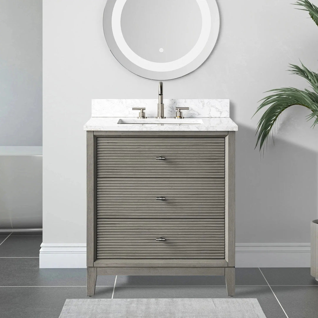 Carla bathroom cabinet. Contemporary fluted doors vanity secretbathstore