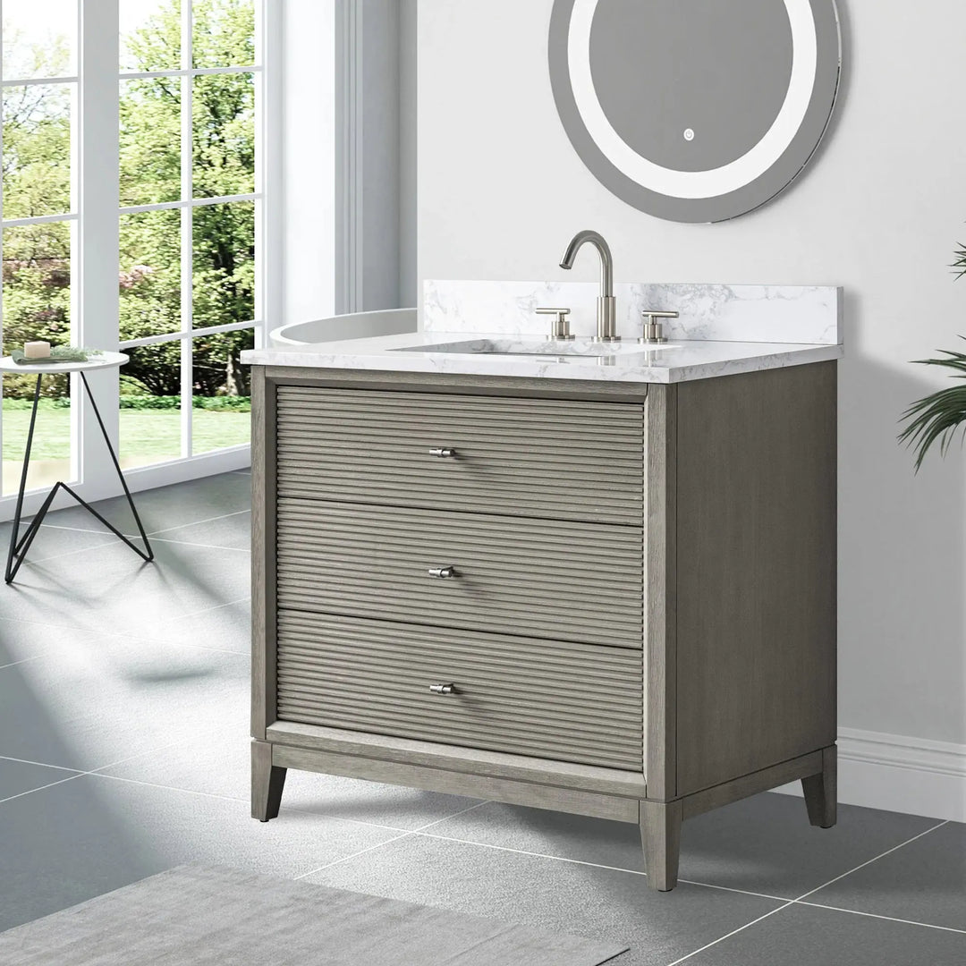 Carla bathroom cabinet. Contemporary fluted doors vanity secretbathstore