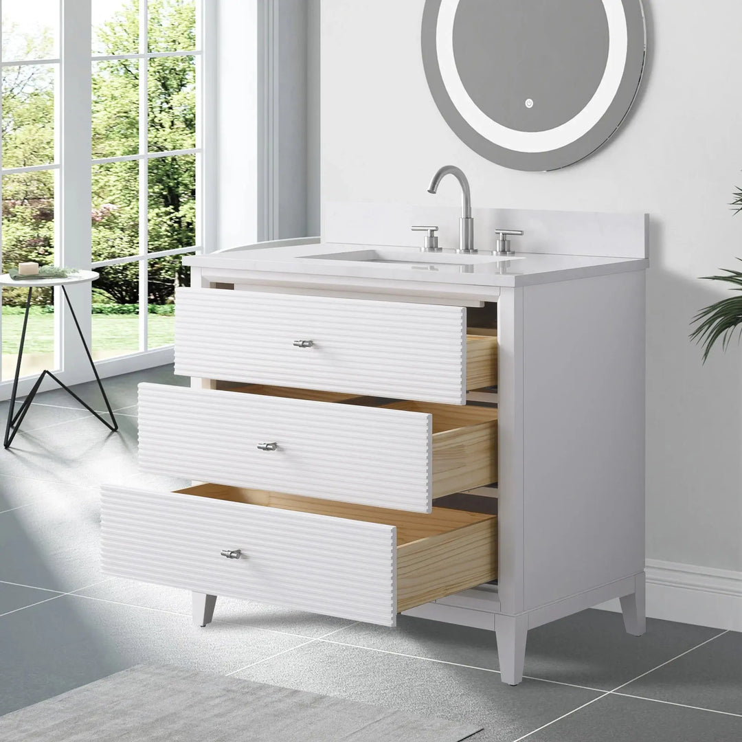 Carla bathroom cabinet. Contemporary fluted doors vanity secretbathstore