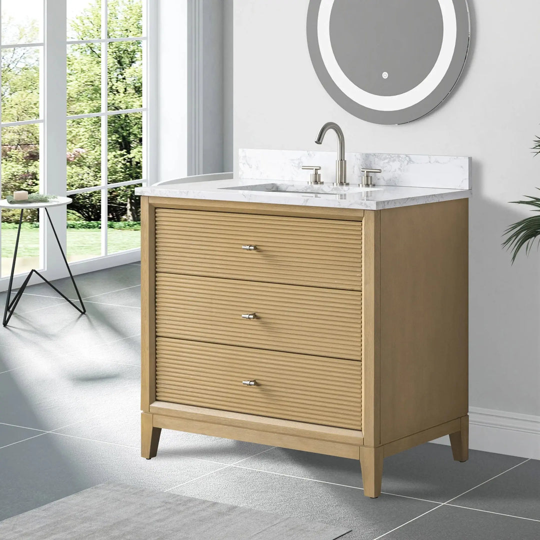 Carla bathroom cabinet. Contemporary fluted doors vanity secretbathstore