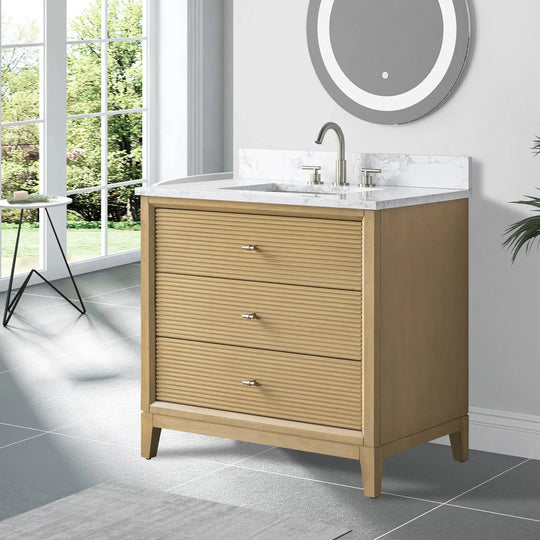 Carla bathroom cabinet. Contemporary fluted doors vanity secretbathstore