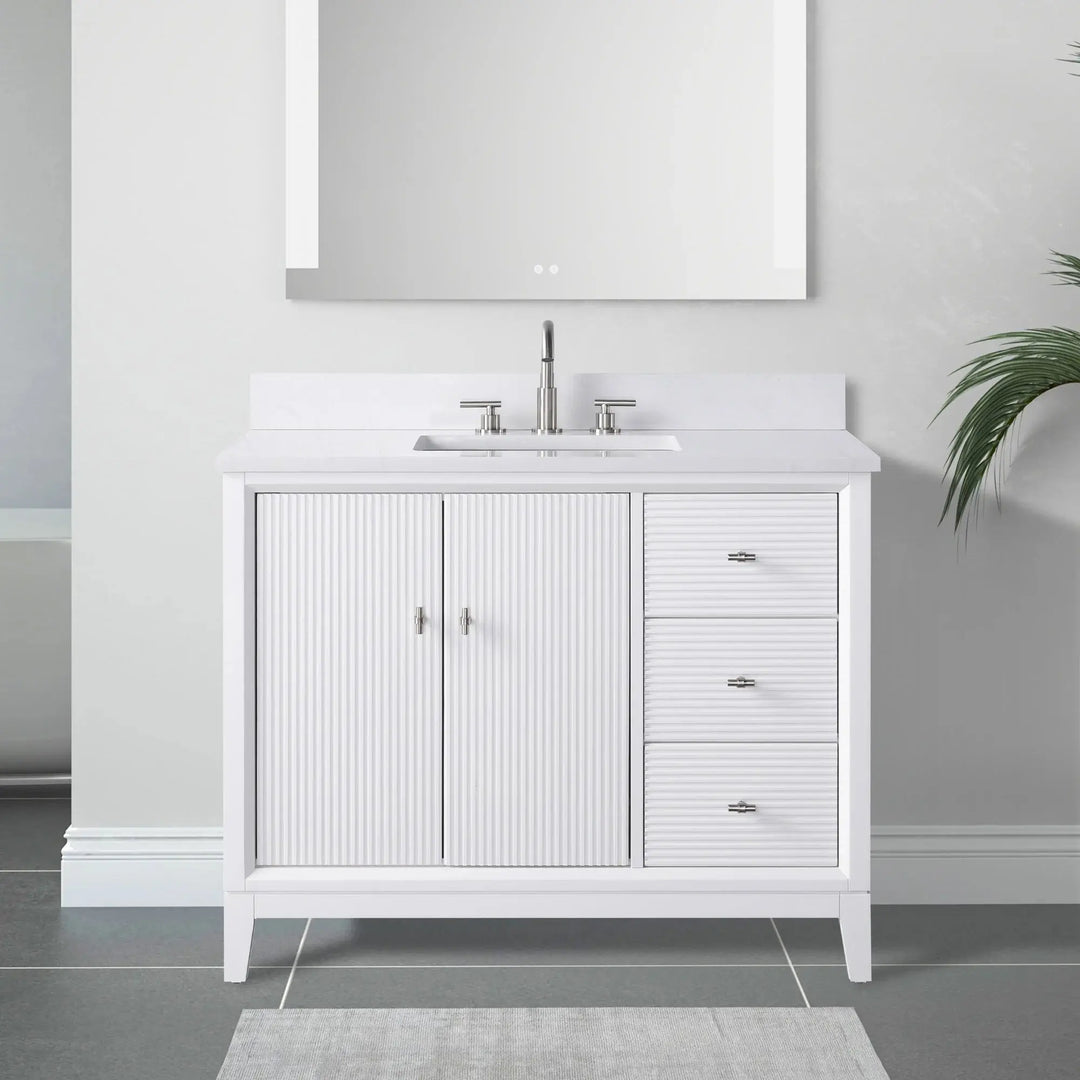 Carla bathroom cabinet. Contemporary fluted doors vanity secretbathstore