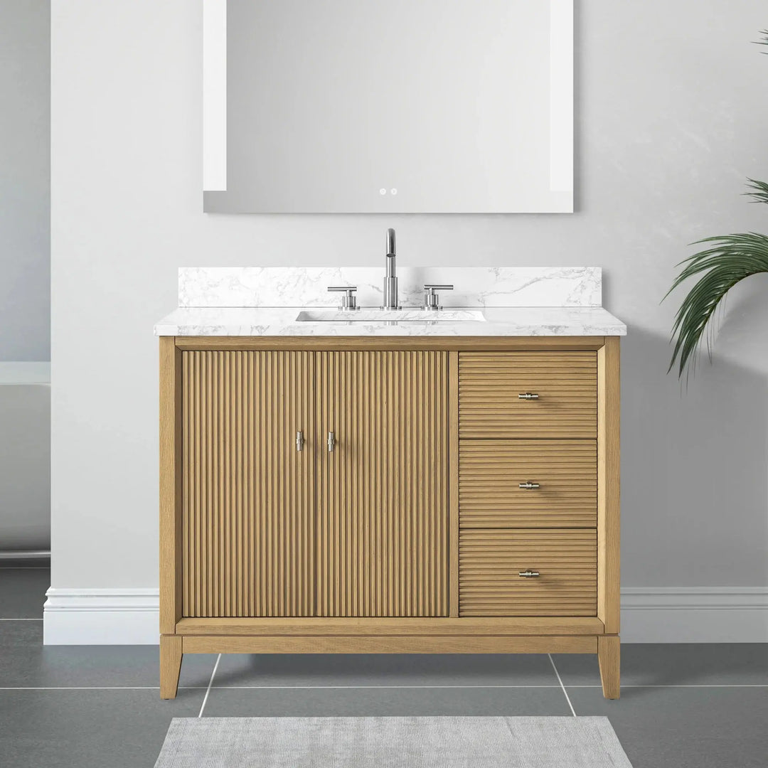 Carla bathroom cabinet. Contemporary fluted doors vanity secretbathstore