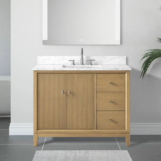 Carla bathroom cabinet. Contemporary fluted doors vanity secretbathstore