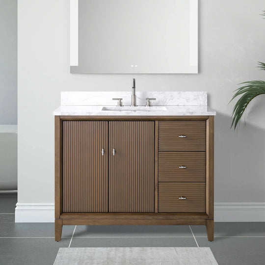 Carla bathroom cabinet. Contemporary fluted doors vanity secretbathstore