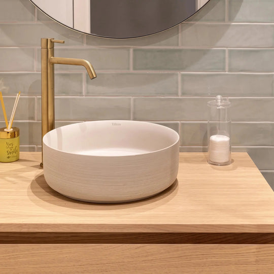 Carnac Crude porcelain round vessel sink. Modern bathroom bowl sink.