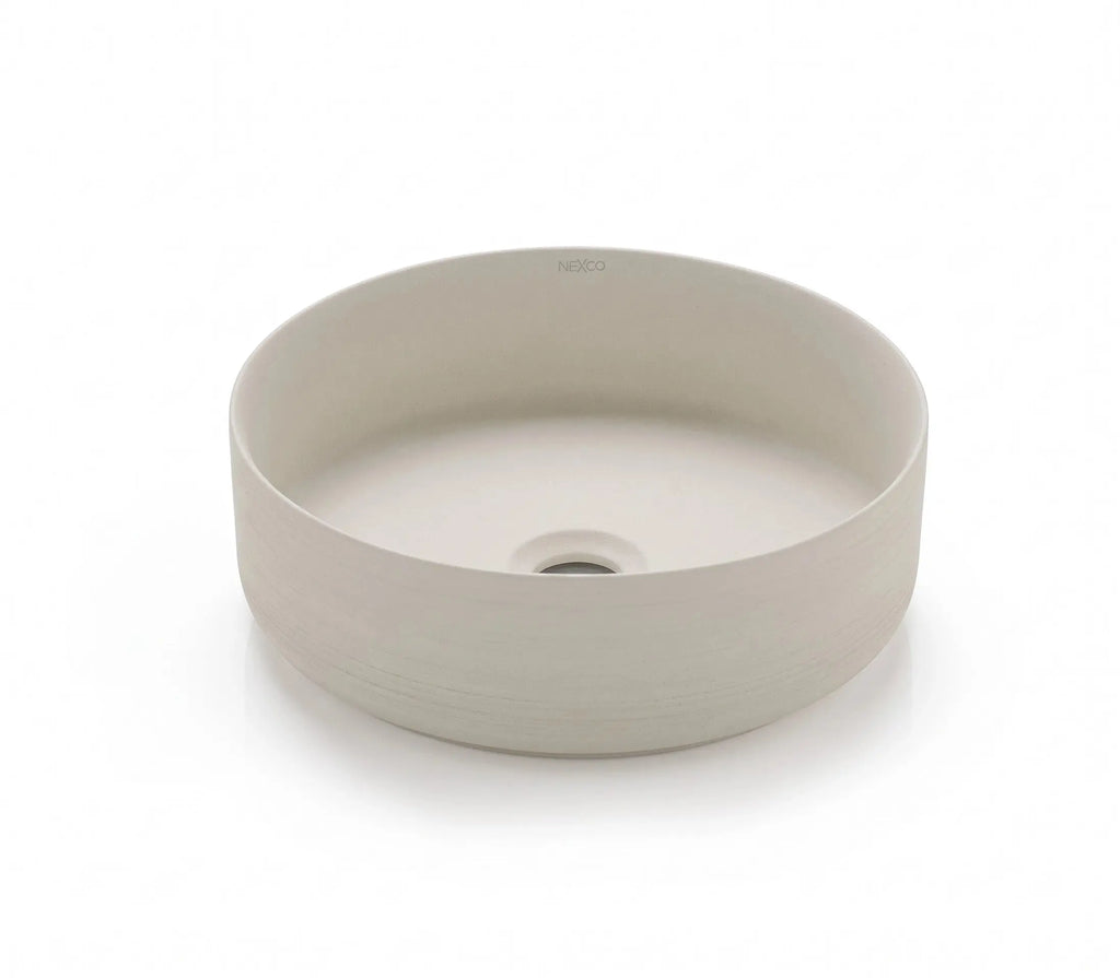 Carnac Crude porcelain round vessel sink. Modern bathroom bowl sink.